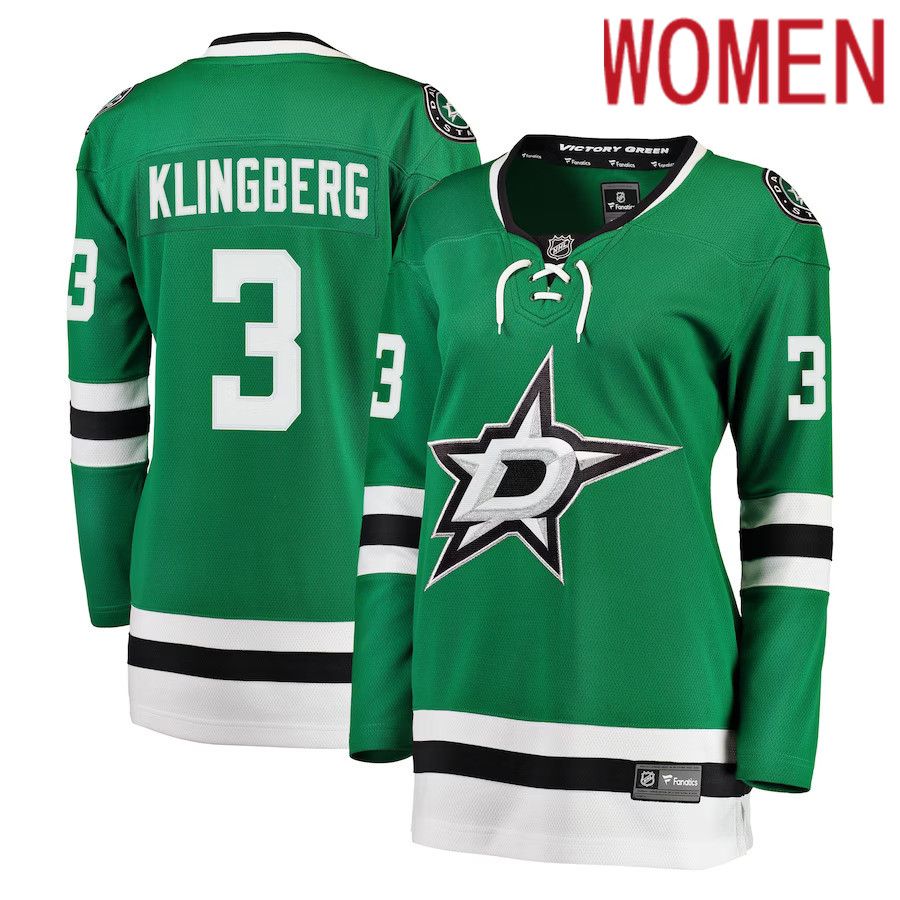 Women Dallas Stars #3 John Klingberg Fanatics Branded Kelly Green Breakaway Player NHL Jersey->women nhl jersey->Women Jersey